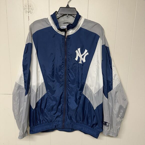 Vtg 90s New York Yankees MLB Starter Full Zip Windbreaker Light Jacket Men L EUC - Picture 2 of 12